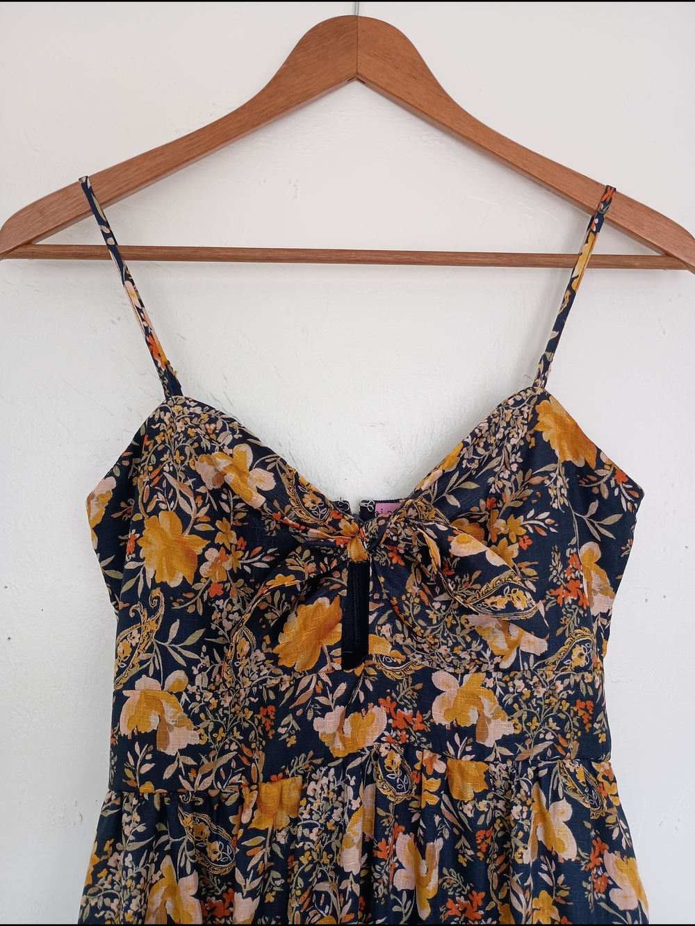 Floral Spaghetti-Strap Maxi Dress in Mustard and Black - Picture 3 of 13